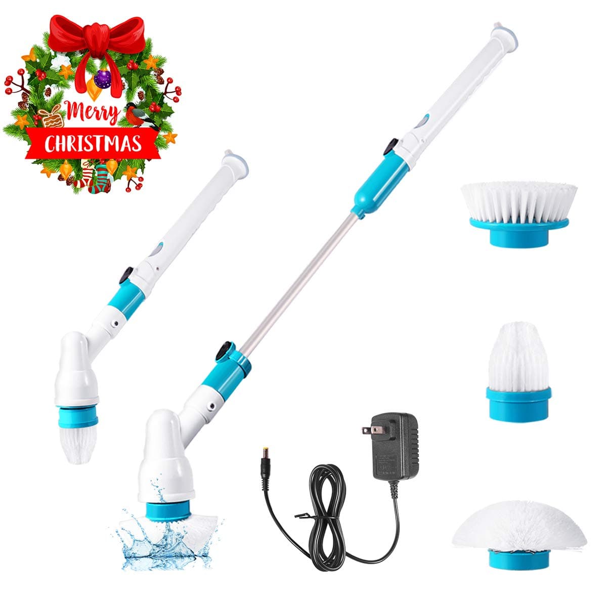 Spin Scrubber, 360 Cordless Tub and Tile Scrubber, Multi-Purpose Power Surface Cleaner with 3 Replaceable Cleaning Scrubber Brush Heads, 1 Extension Arm and Adapter (Blue-New)