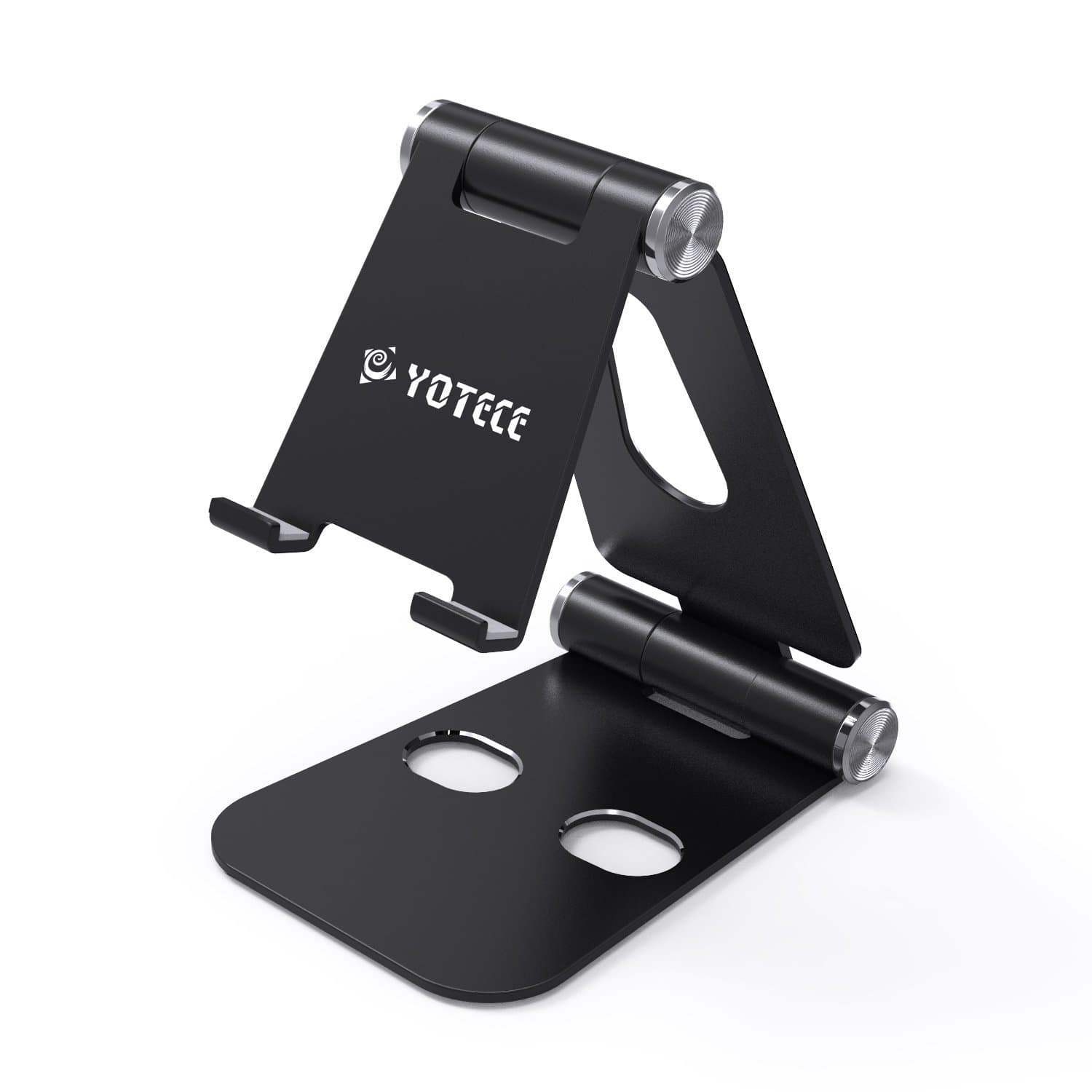 Portable Foldable Phone Holder Stand - Yotece (2017 New Design) Plastic Cell Phone Stand, Tablet Stand, Heavy-Duty, Dual Multi-Angle Adjustable for iPhone, iPad, Tablets, Macbook, Laptops, Black