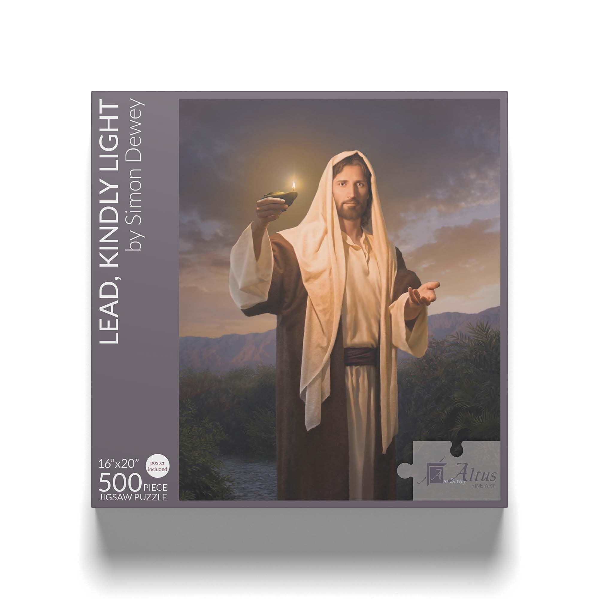 Jesus Christ on a Path with a Light 500 Piece Christian Jigsaw Puzzle - Lead Kindly Light by Simon Dewey - 16x29 Finished Size- 500 Piece Jigsaw Puzzle - Celebrate Jesus Through Quality Family Time