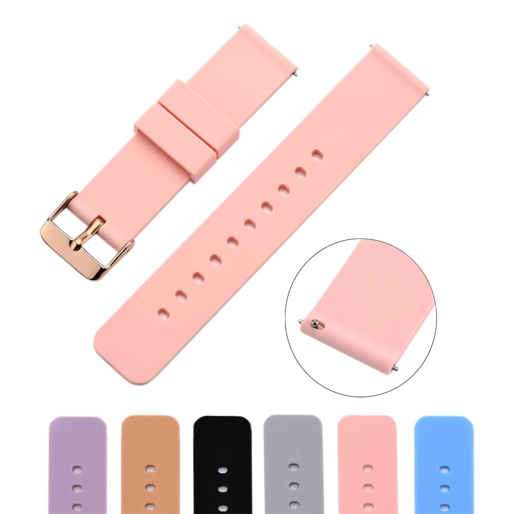 MLQSS Soft Silicone Watch Band with Quick Release Pins - Choice Color & Width (18mm, 20mm or 22mm) Watch Straps w/Adjustable Metal Clasp