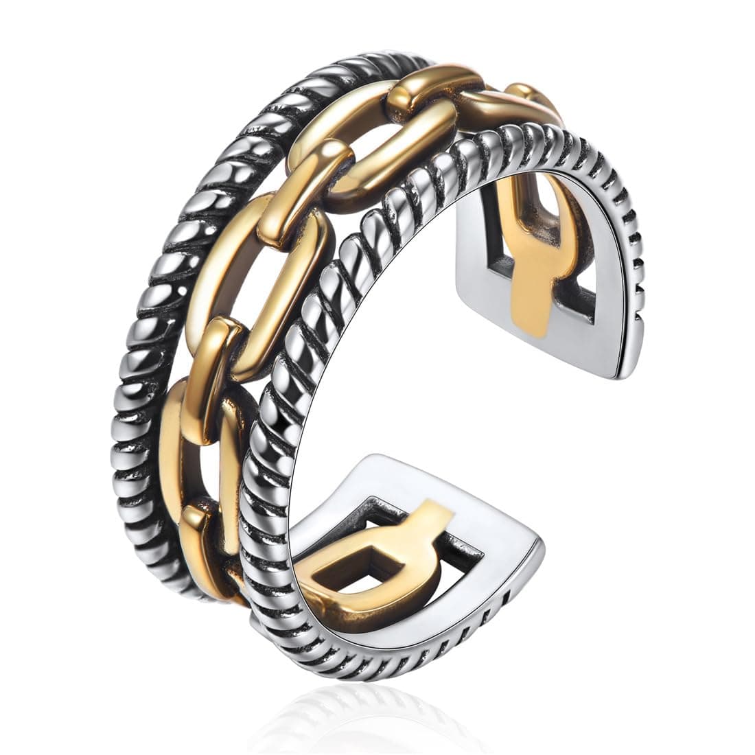 Retro Cuban Link Chain/Criss Cross Rings 925 Sterling Silver and Brass Oxidized Ring Open Adjustable Rings for Women