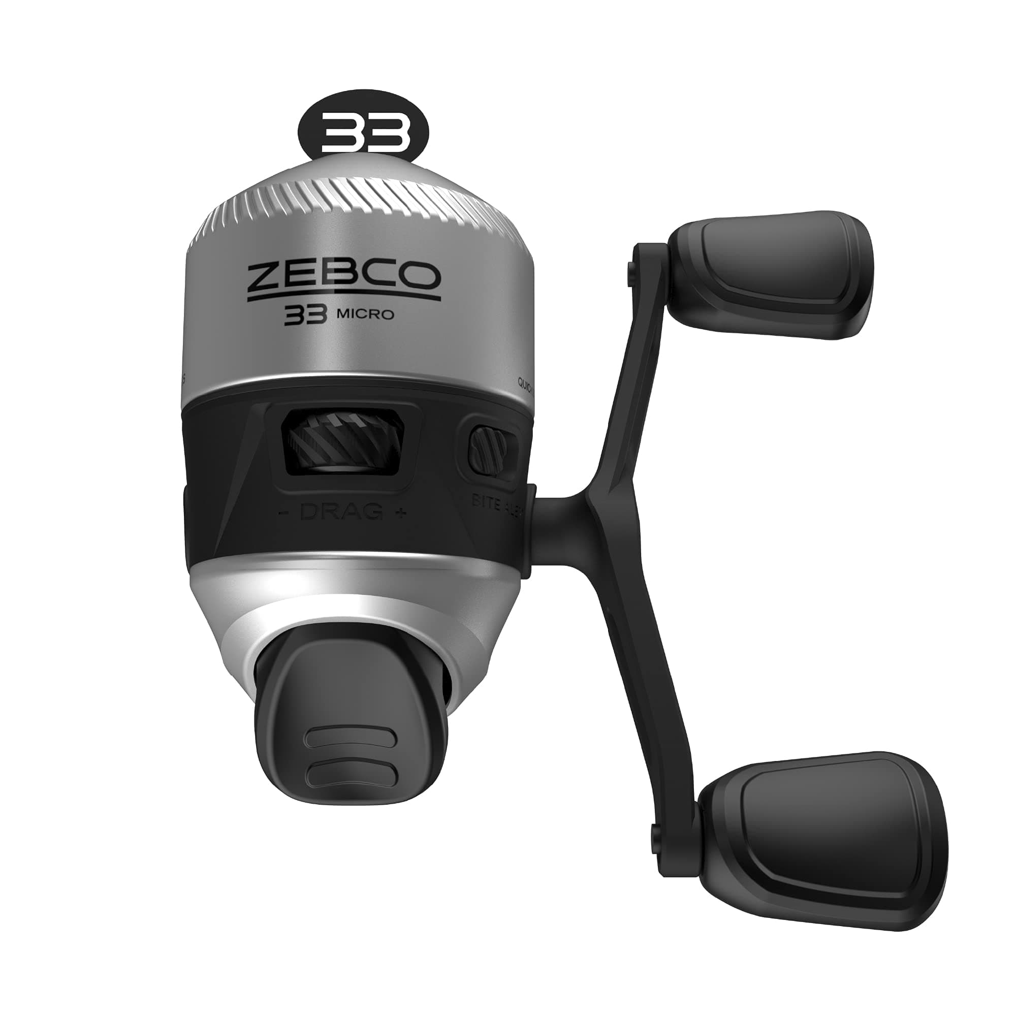 Zebco 33 Micro Spincast Fishing Reel, Size 10 Reel, Changeable Right- or Left-Hand Retrieve, Built-in Bite Alert, Pre-spooled with 4 lb Zebco Cajun Line, Silver/Black