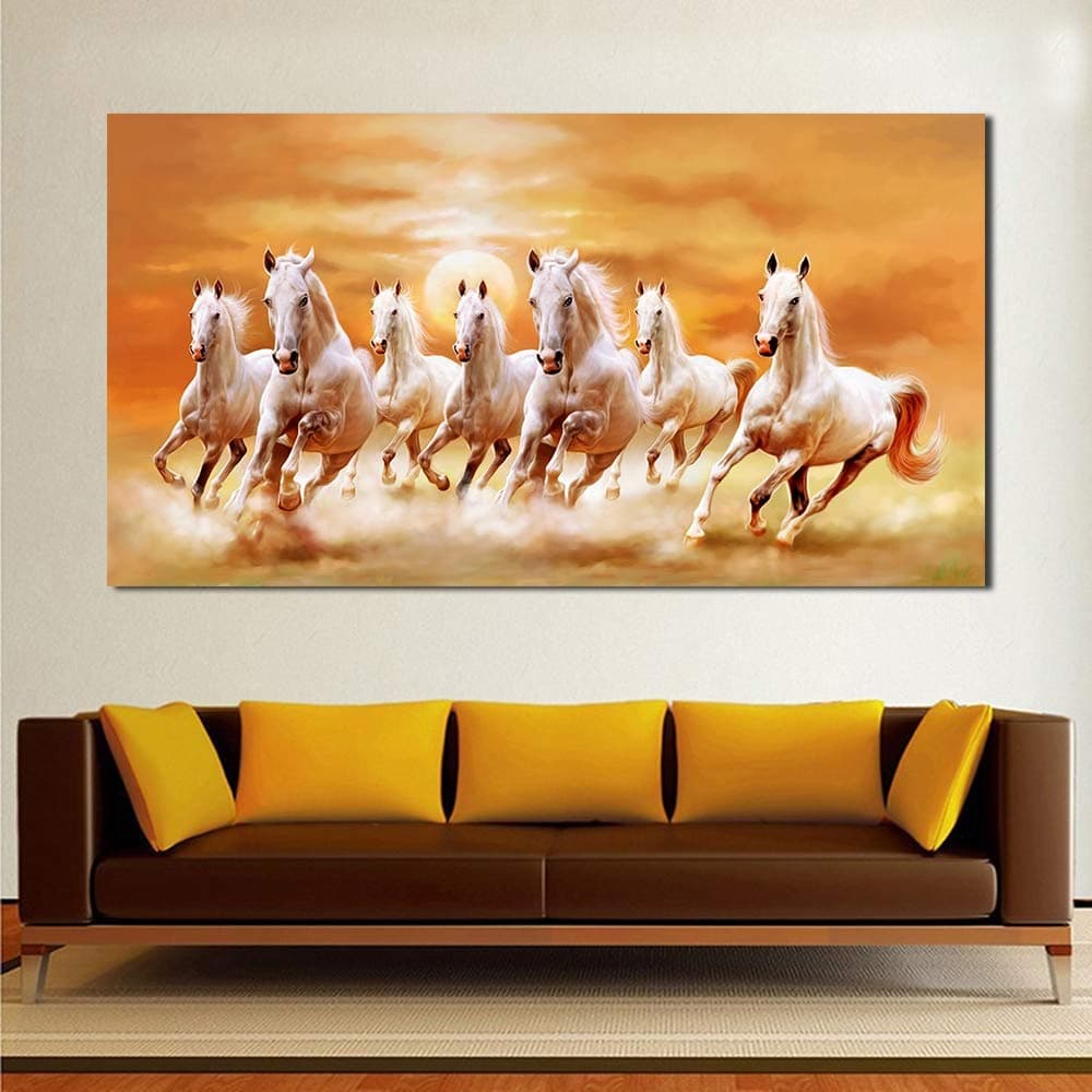 Seven Running White Horse Animals Home Decor Paintings On Canvas Posters And Prints Modern Wall Picture For Living Room (Frame not included)