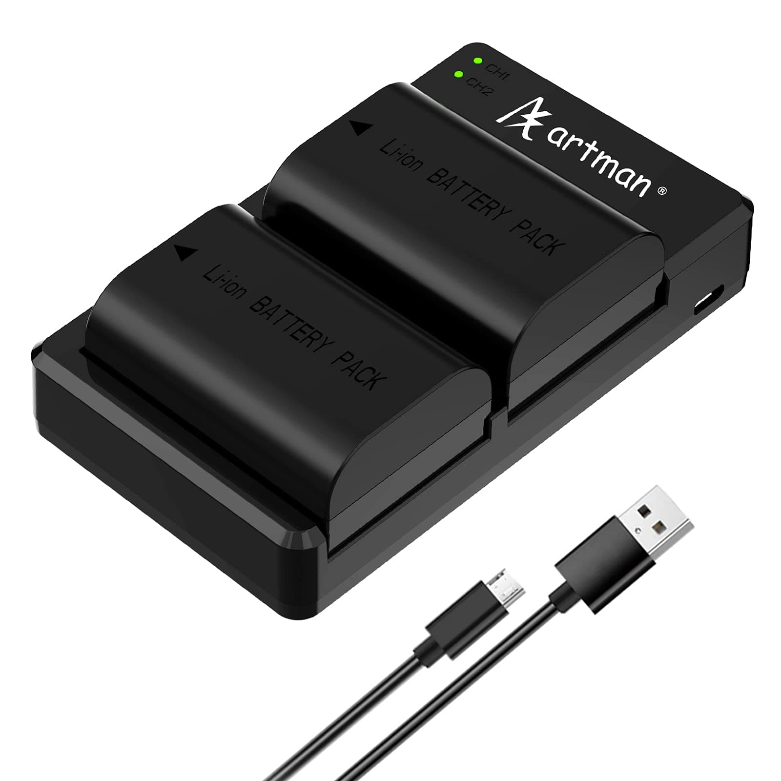 Artman 2-Pack LP-E6 LP-E6N Batteries and Dual Micro USB Charger for Canon 5D Mark II III and IV, 70D, 5Ds, 6D, 5Ds, 80D, 7D, 60D, 5Ds R DSLR Cameras (2200mAh,2-Pack)