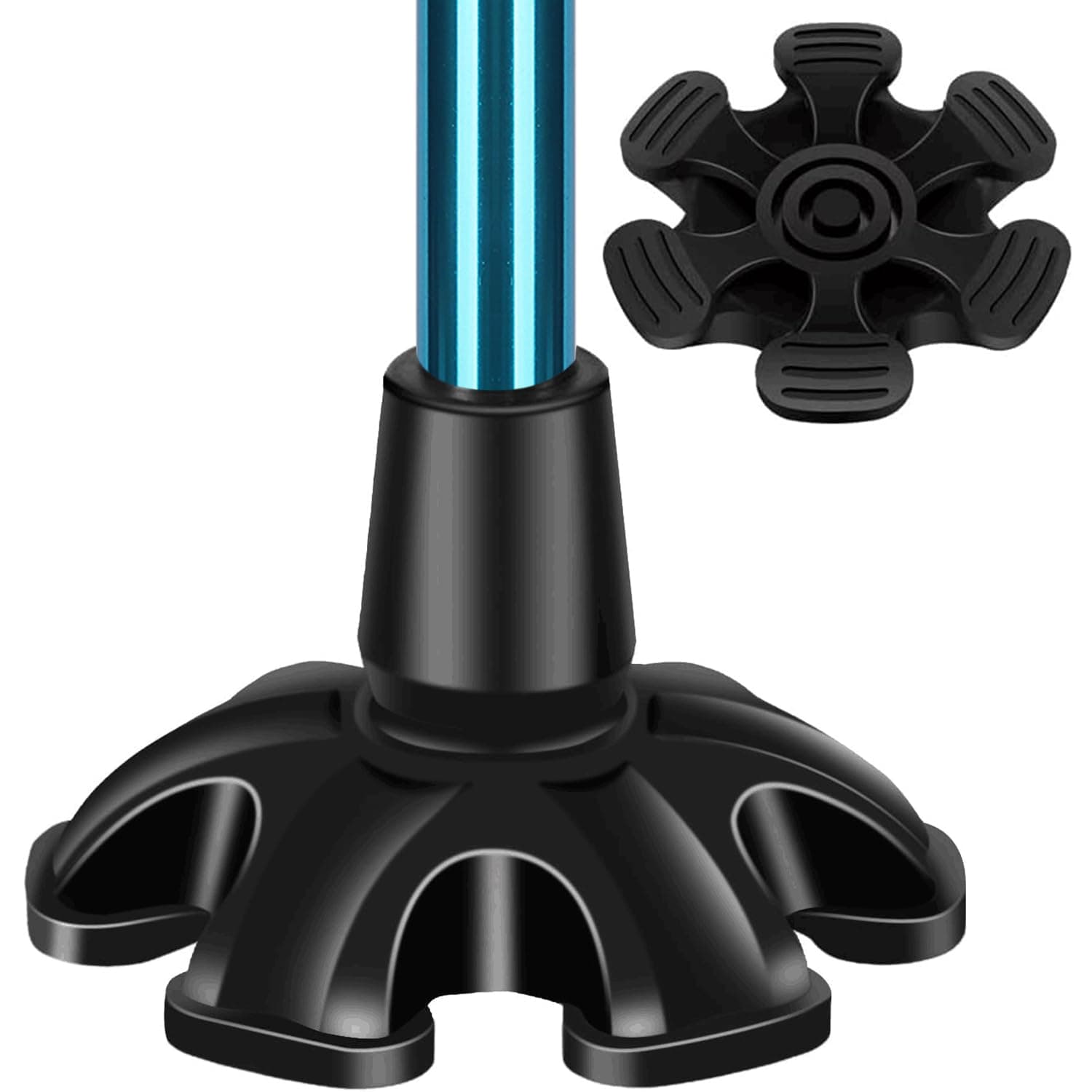 supregear Cane Tip with 6 Prong, Non-Slip 6 Support Rubber Cane Tip Self Standing Replacement Cane Tip for 3/4 (0.75) Inch Diameter Standard Walking Cane Folding Cane Cane Accessory, Black