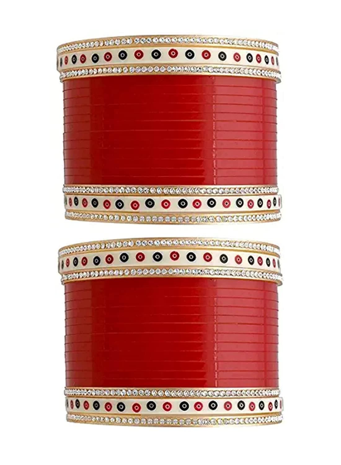 Chinar Jewels Acrylic Gold Plated & Cubic Zirconia Chuda Set for Women & Girls (Pack of 36) (Red) (2.6)