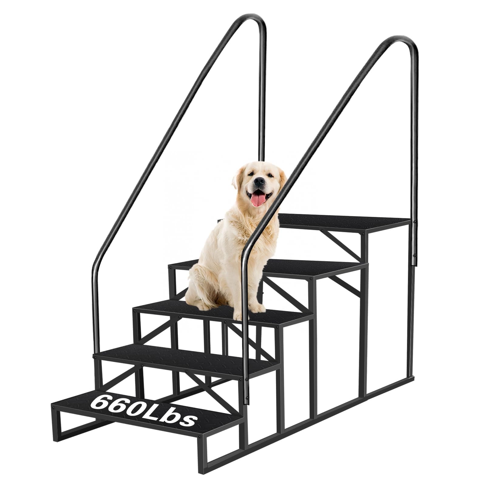 RV Steps with Handrails, 5 Step RV Stairs 660 lbs Load Capacity, Step Ladder with Anti-Slip Panel, Mobile Home Stairs for Travel Trailers Black