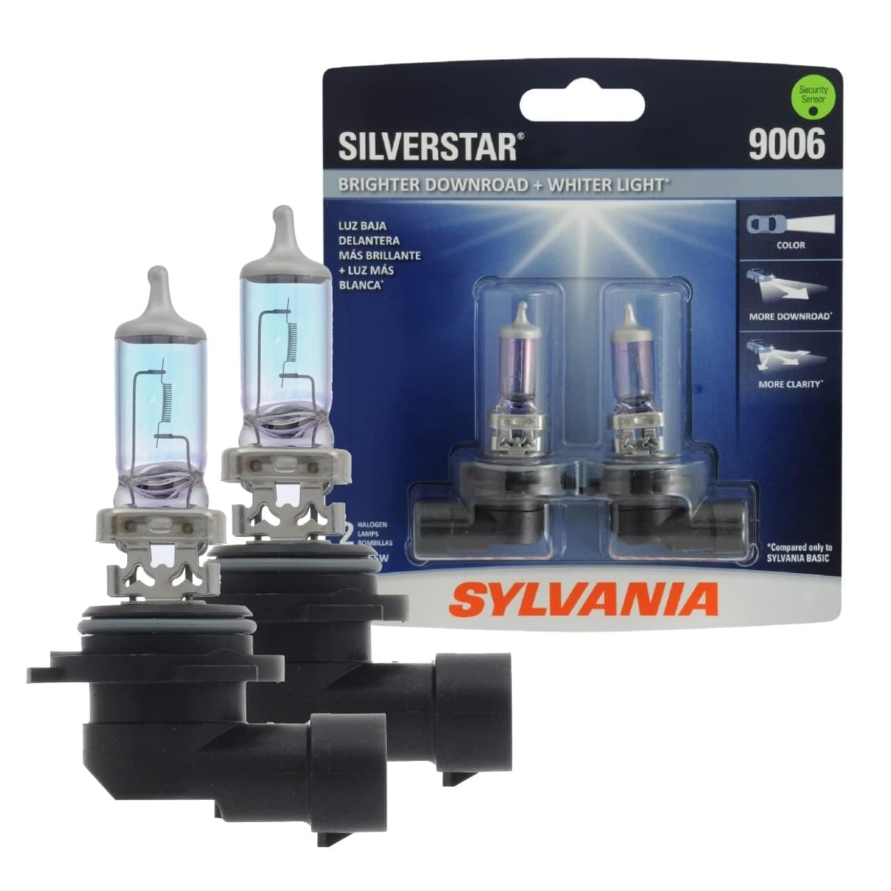 SYLVANIA - 9006ST.BP2-9006 SilverStar - High Performance Halogen Headlight Bulb, High Beam, Low Beam and Fog Replacement Bulb, Brighter Downroad with Whiter Light (Contains 2 Bulbs)