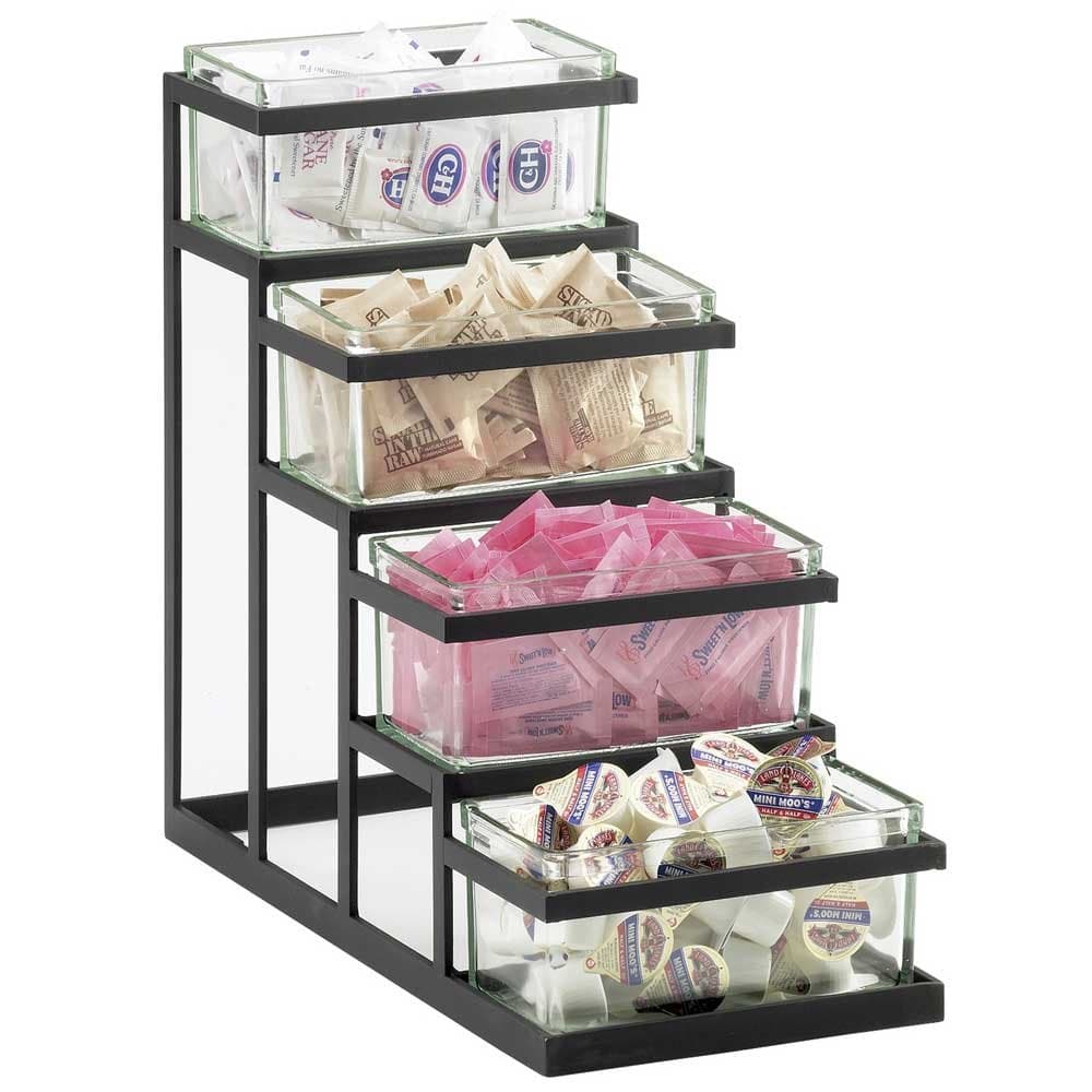 Cal-Mil 3338-13 Coffee and Tea Condiment Stair Step, 9" W x 18" D x 17" H, Black