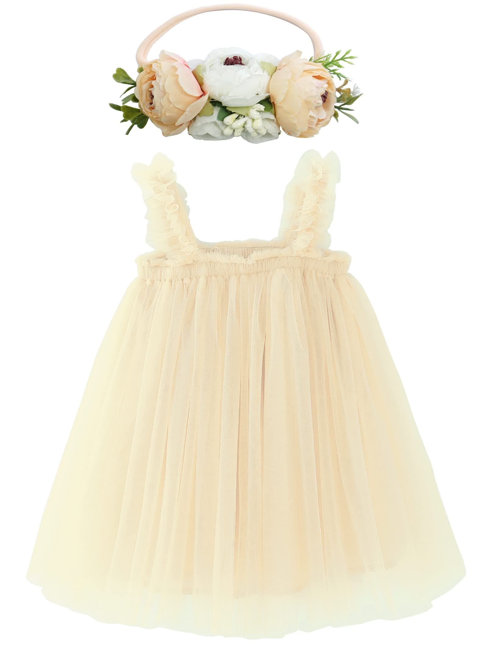 Layered Tulle Tutu Dress for Toddler Girls,Baby Girl Rainbow Tutu Princess Skirt Set with Flower Headband.