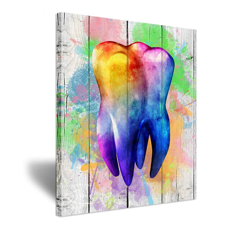 Zlove Abstract Tooth Wall Art, Dental Anatomy Wall Decor - Watercolor Teeth Artwork for Dentist Office and Clinic Decor, 16"x20"