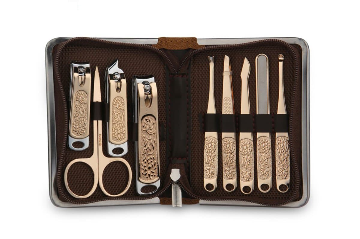 Manicure Pedicure Tools Nail Clippers Grooming Kit High-Quality Stainless Steel Beauty Care Tools High-Grade Gift Box (9-Piece kit, Rose Gold)