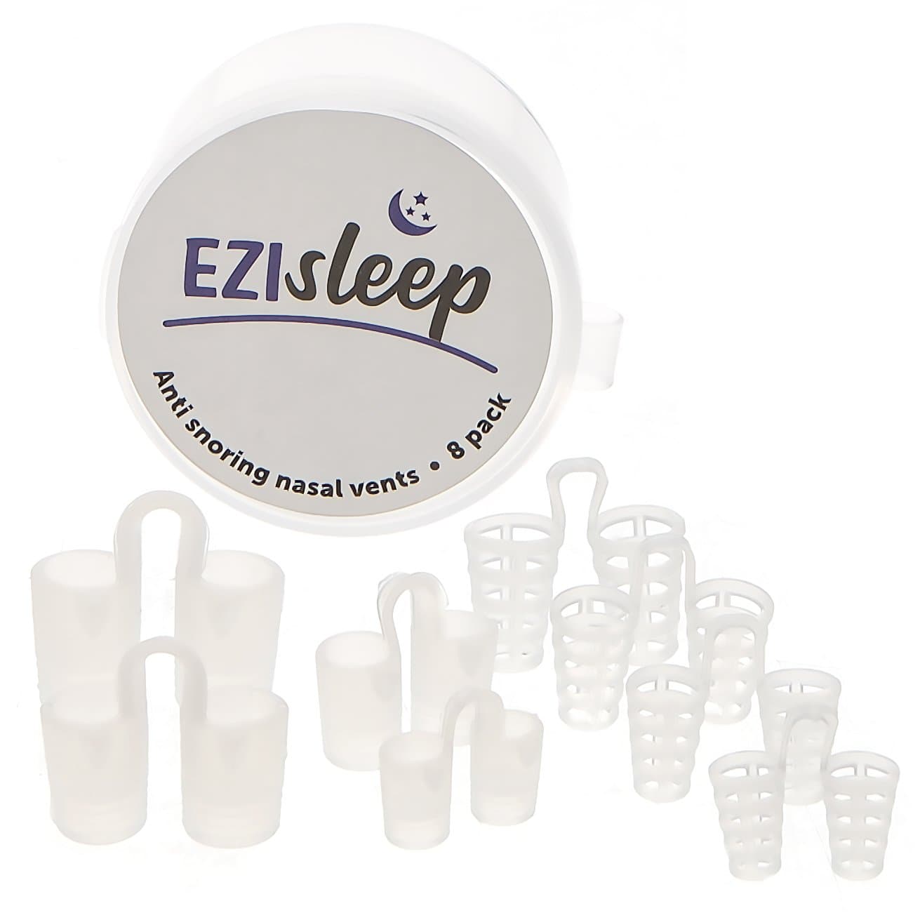 Stop Snoring Nose Vents - Anti Snoring Sleep Aid Device - Set of 8 Nasal Dilators with 10 Bonus Breathing Strips- Natural and Comfortable Stop Snoring Solution.