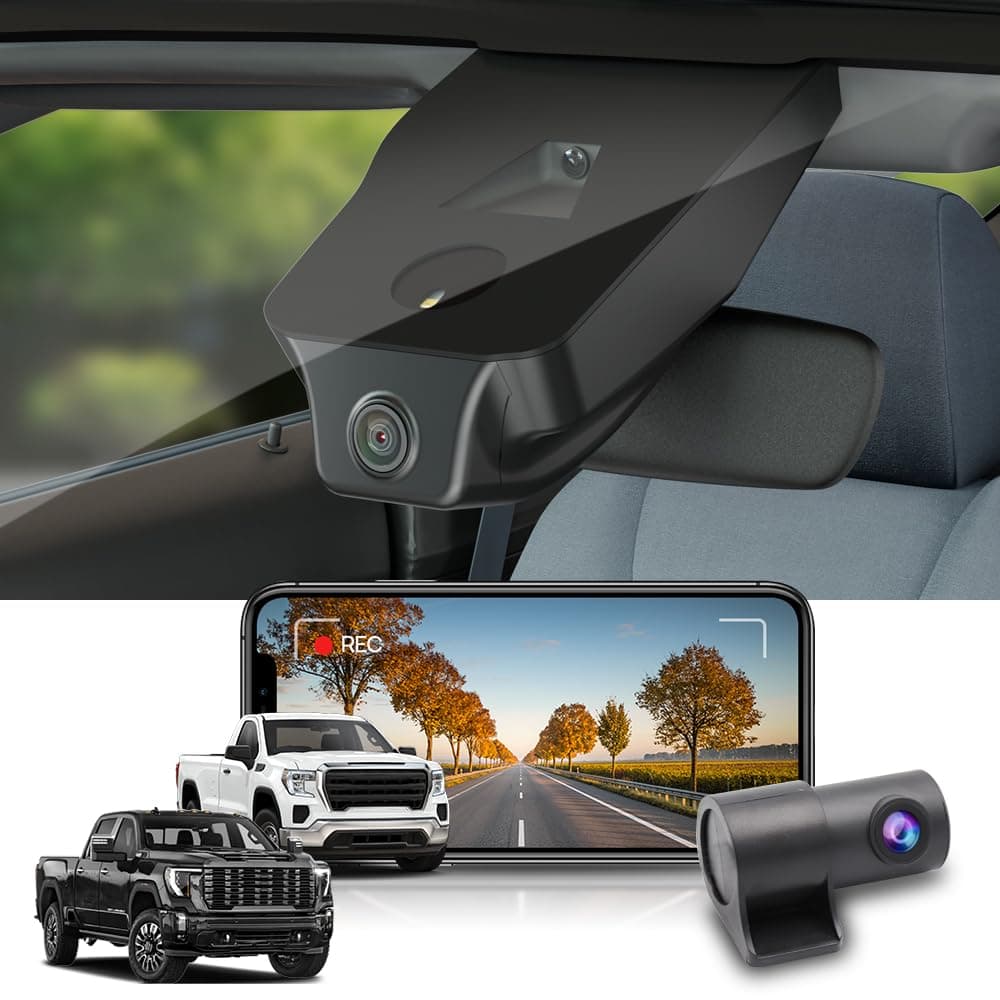 Dual 4K+Rear 1080P Dash Cam Adapts for GMC Sierra 2020-2026 (HD2-4925, Check Vents Amount), OEM Look, 2 Way HD Video, WiFi & APP, Loop Recording, G-Sensor, Easy to Use, 2 Cables/128GB Card