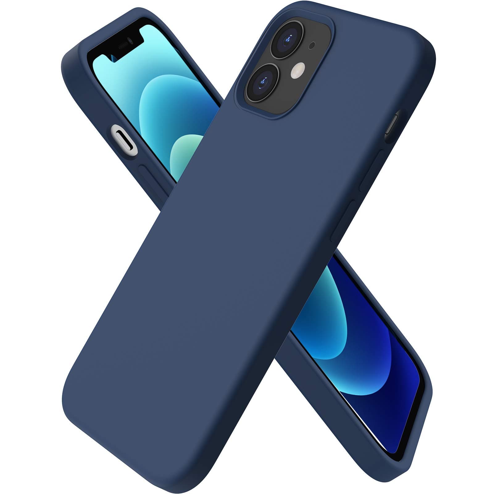 ORNARTO Compatible with iPhone 12 mini Case, Slim Liquid Silicone 3 Layers Full Covered Soft Gel Rubber with Microfiber Case Cover 5.4 inch-Navy Blue