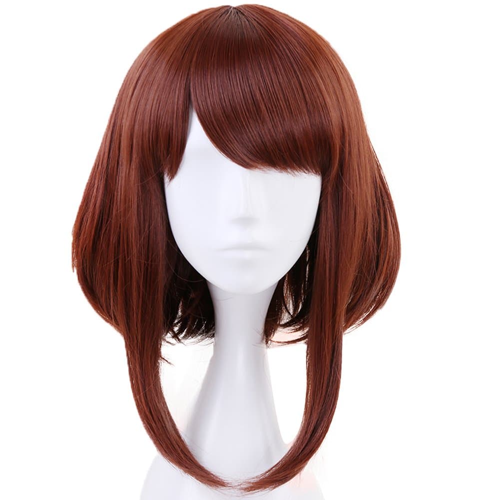 ANOGOL (Brown) - Hair Cap+Brown Wigs Bob Synthetic Hair Cosplay Wig Short Wavy For Anime Makeup