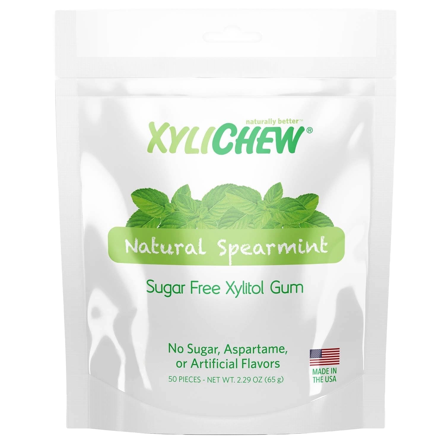 Xylichew Xylitol Gum - Chewing Gum Sugar Free, Aspartame Free, Gluten Free, Keto - Sugarless, Healthy, Natural Oral Care - Relieves Bad Breath and Dry Mouth - Spearmint, 50 Count