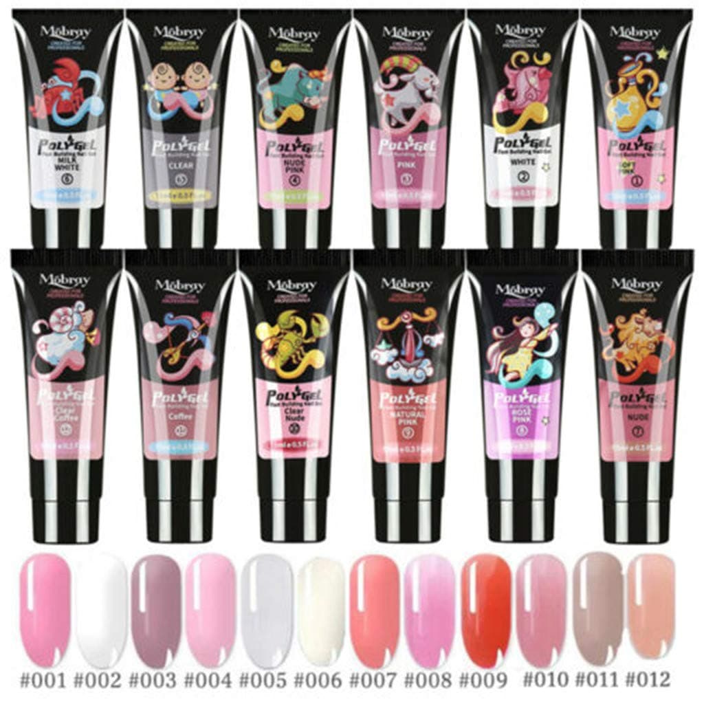 Polygel Nails Extension Gel Kit, 1PCS *15ml Poly Gel+ 100PCS Bo of Nail Molds + 1 Transparent Clip + 1PC Double-end Brush Pusher + 1PC Brush, Nail Salon Set Quick Nail Light Set with Nail Tools