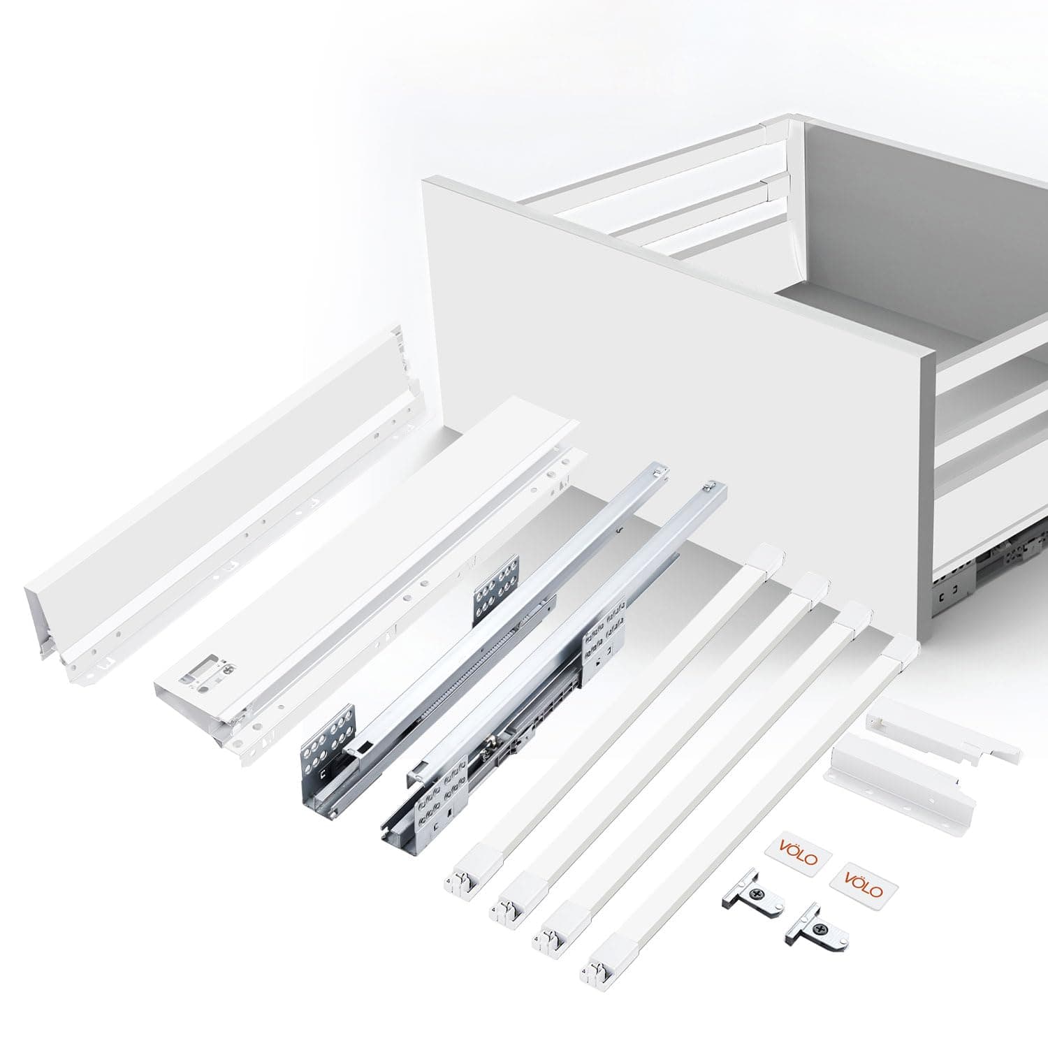 VOLO Heavy Duty 50 Kg Load Soft Close Tandem Drawer Box for Modular Kitchen with Double Gallery – Smooth Silent Closing Metal Drawer System, White Finish | 500mm Depth, 8 Inch Height