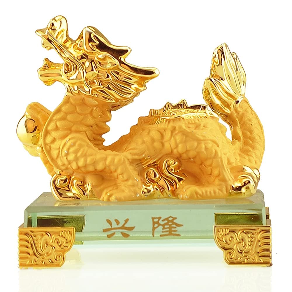 2024 Chinese Zodiac Dragon Year Golden Resin Collectible Figurines Table Decor Statue