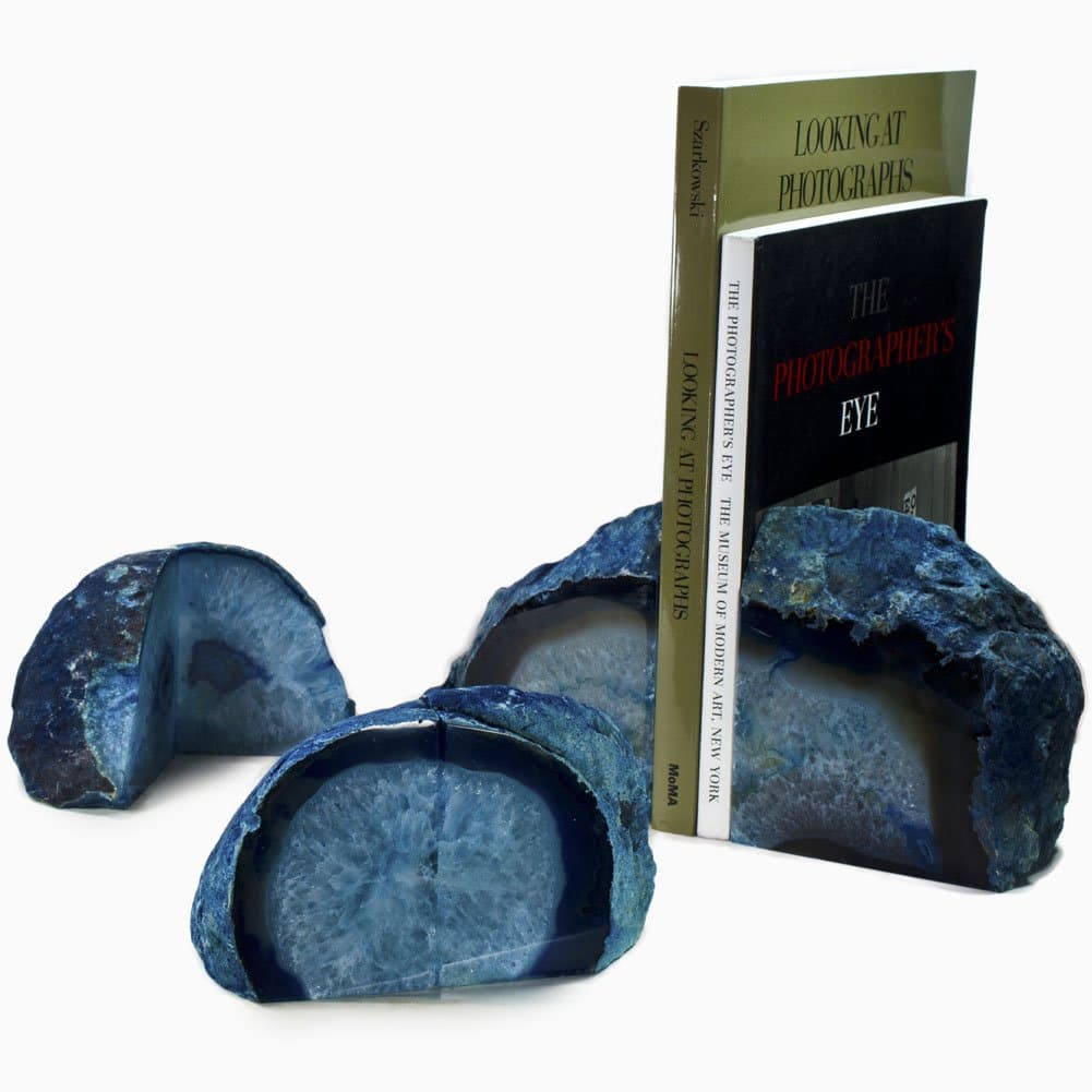 Hypnotic Gems Gallery: Premium Quality Pair of Blue Agate Bookends - 3 to 5 lbs per Set - Medium Size