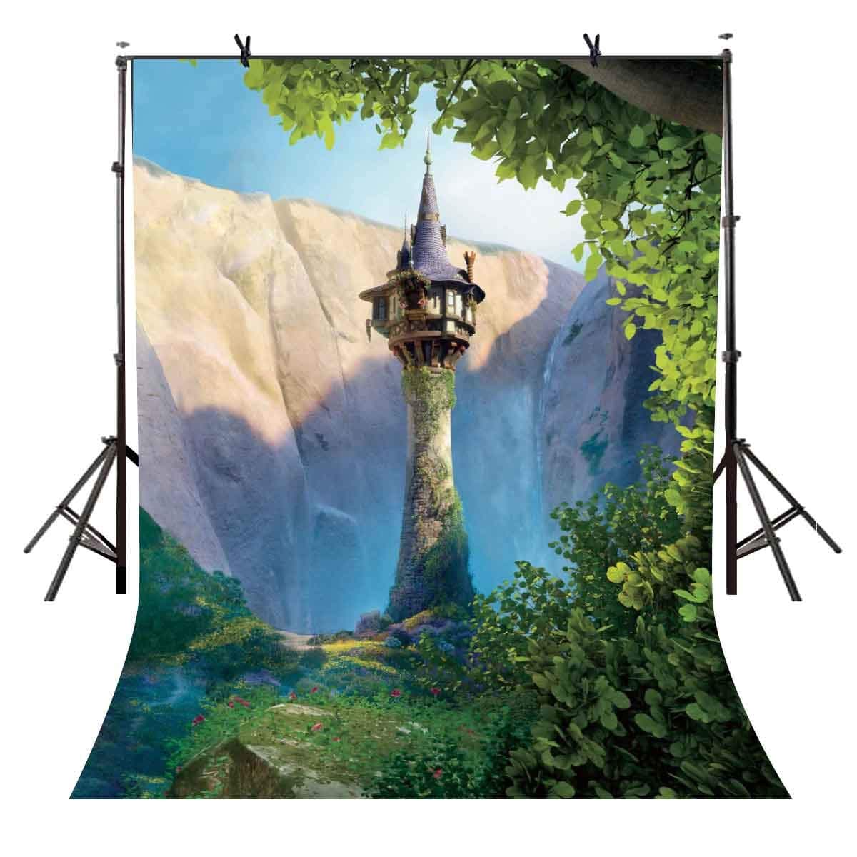 EOA 5(W) x7(H) FT Cartoon Princess Tower Backdrop Fairytale Story Rapunzel Photography Background Baby Shower Children Kids Birthday Party Events Cake Table Decoration Photoshot Props