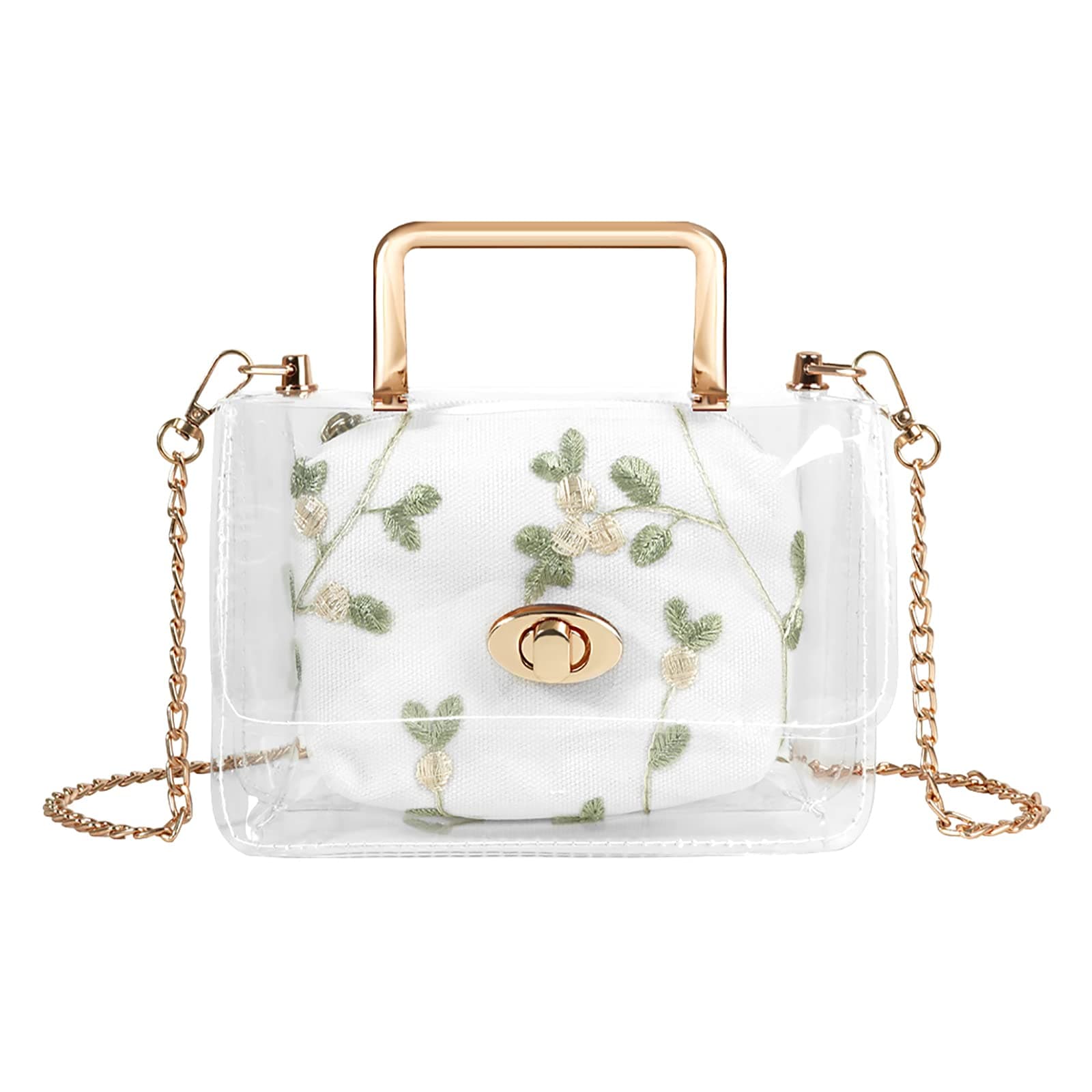 Clear Shoulder Bag Purse, 2 in 1 Transparent Crossbody Bag Jelly Handbag, Polyvinyl Chloride Top Handle Chain Clutch for Women