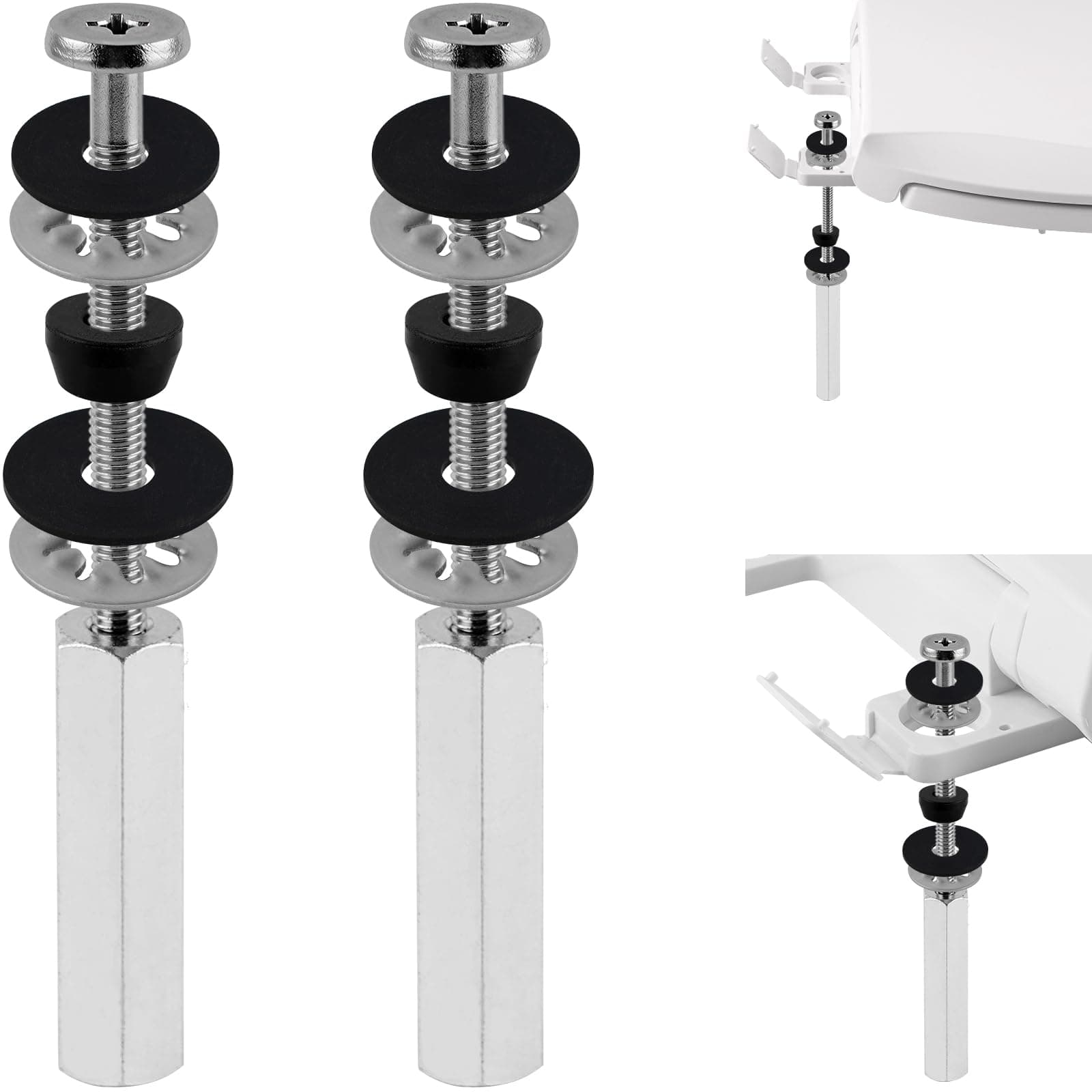 iFealClear 2 Pcs Metal Universal Toilet Seat Bolts, 3 Inch Stainless Steel Toilet Seat Screws Compatible with Kohler/American Standard/TOTO/Glacier Bay, Long Downlock Nuts, Anti-Slip Gaskets, Chrome