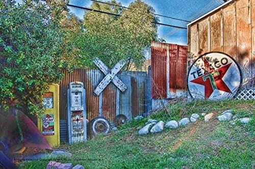 Retro Man Cave Texaco Wall with Signage and Gas Pumps, HDR Photography by Peter Torres Metal Sign