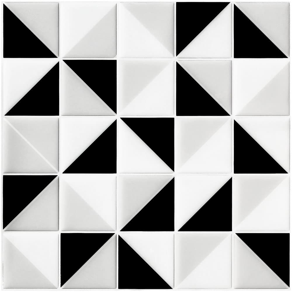 EcoartWall Tile Stickers 10" X 10" Peel and Stick Tile Waterproof Fire Retardant for Home Decor (6 Pack) (Triangle Mosaic)