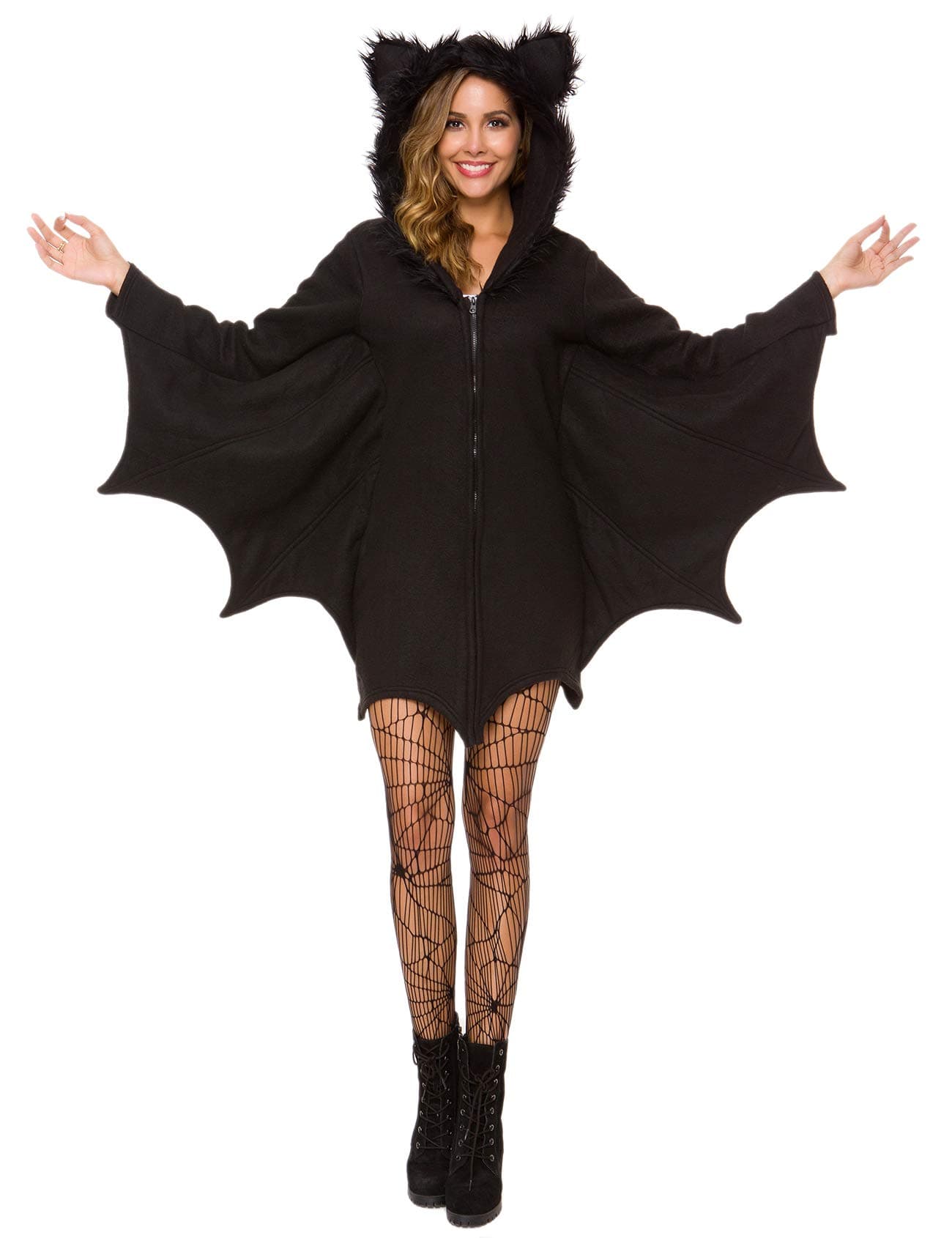 Halloween Costume For Women Bat Cozy Black Animal Adult Cosplay Vampire Zipper Dress