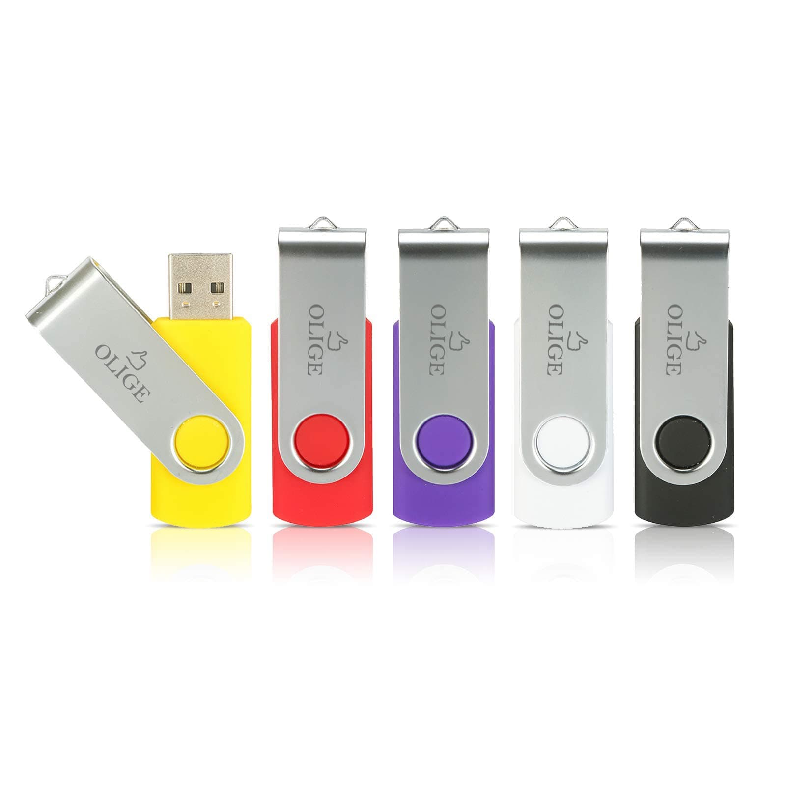 5 X 32GB USB Flash Drive, OLIGE USB Swivel Thumb Drives Bulk Storage Memory Stick LED Indicator, Yellow/Red/Purple/White/Black (5PCS Mix Color, 32GB)