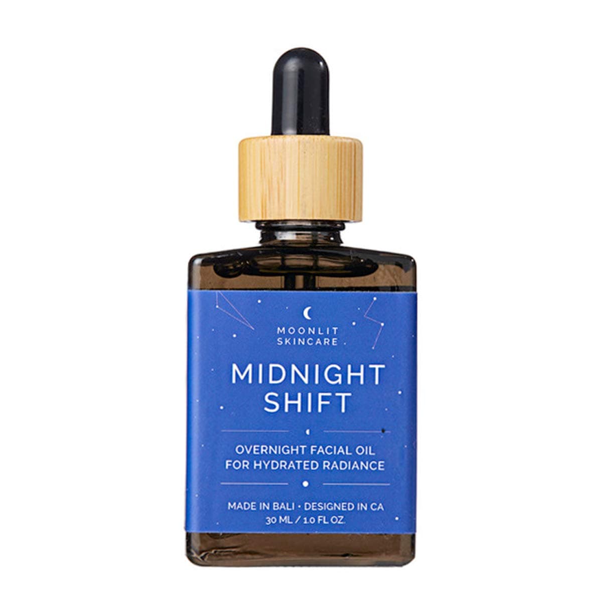 Midnight Shift Overnight Facial Oil by MOONLIT SKINCARE | Nighttime Hydrating Serum with Jojoba, Grapeseed & Vitamin E | Improves Appearance of Dry Skin, Dullness, Wrinkles & Uneven Tone | Vegan, Cruelty Free| 1 fl. Oz.