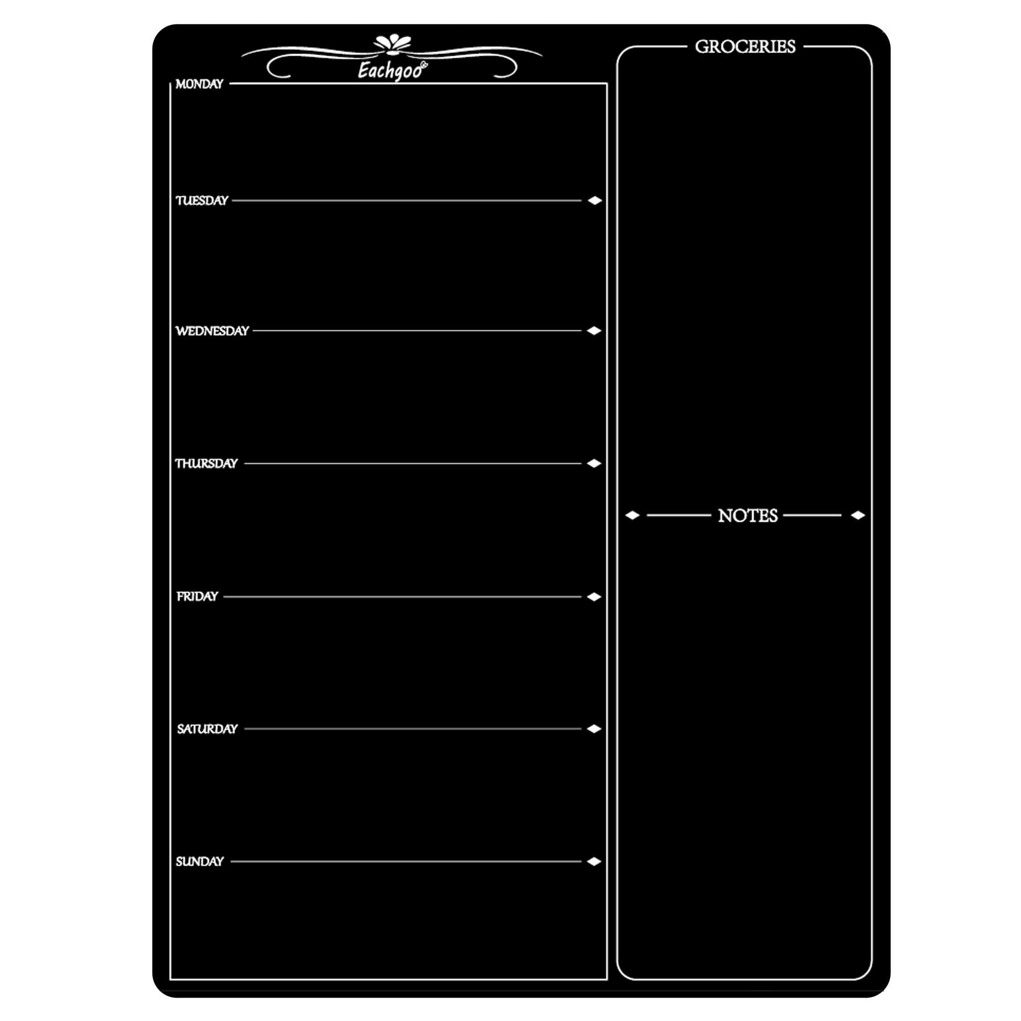 Eachgoo Magnetic Board Fridge Calendar, Dry Erase Weekly Menu Planner for Shopping List,Food Planning, Reminder, Activities 30x40cm (Black)