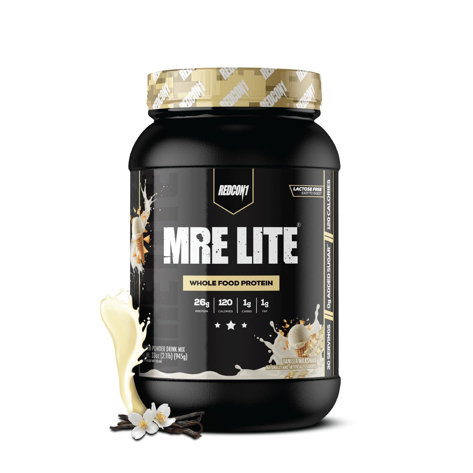 MRE LITE Whole Food Protein Powder, Vanilla Milkshake - Lactose Free & Sugar Free Meal Replacement with Animal Protein Blends - Easy to Digest Formula - Only 1g Carb per Serving (30 Servings)