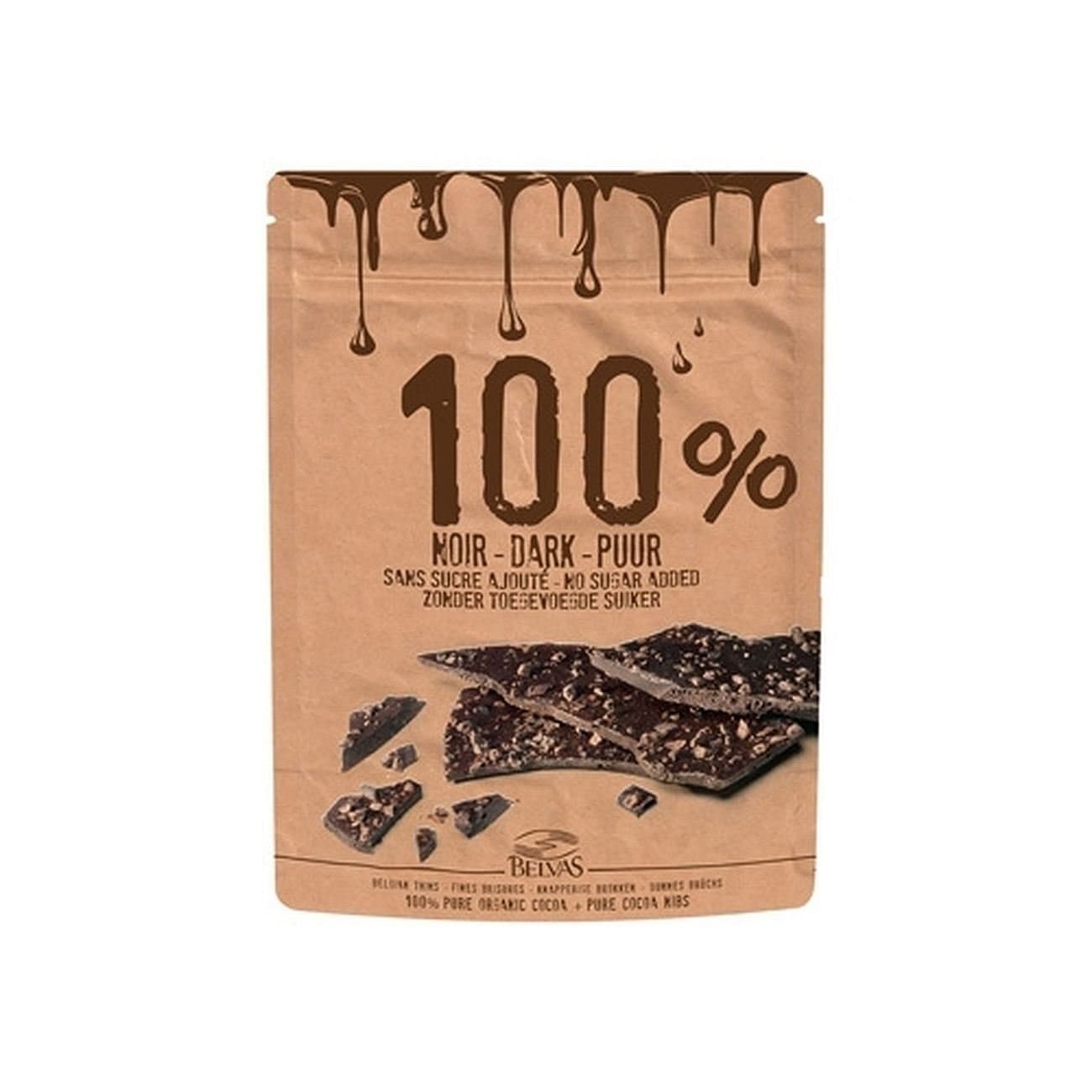 Belvas Belgian Thins Organic Dark Chocolate 100% Pure Cacao Nibs 80g