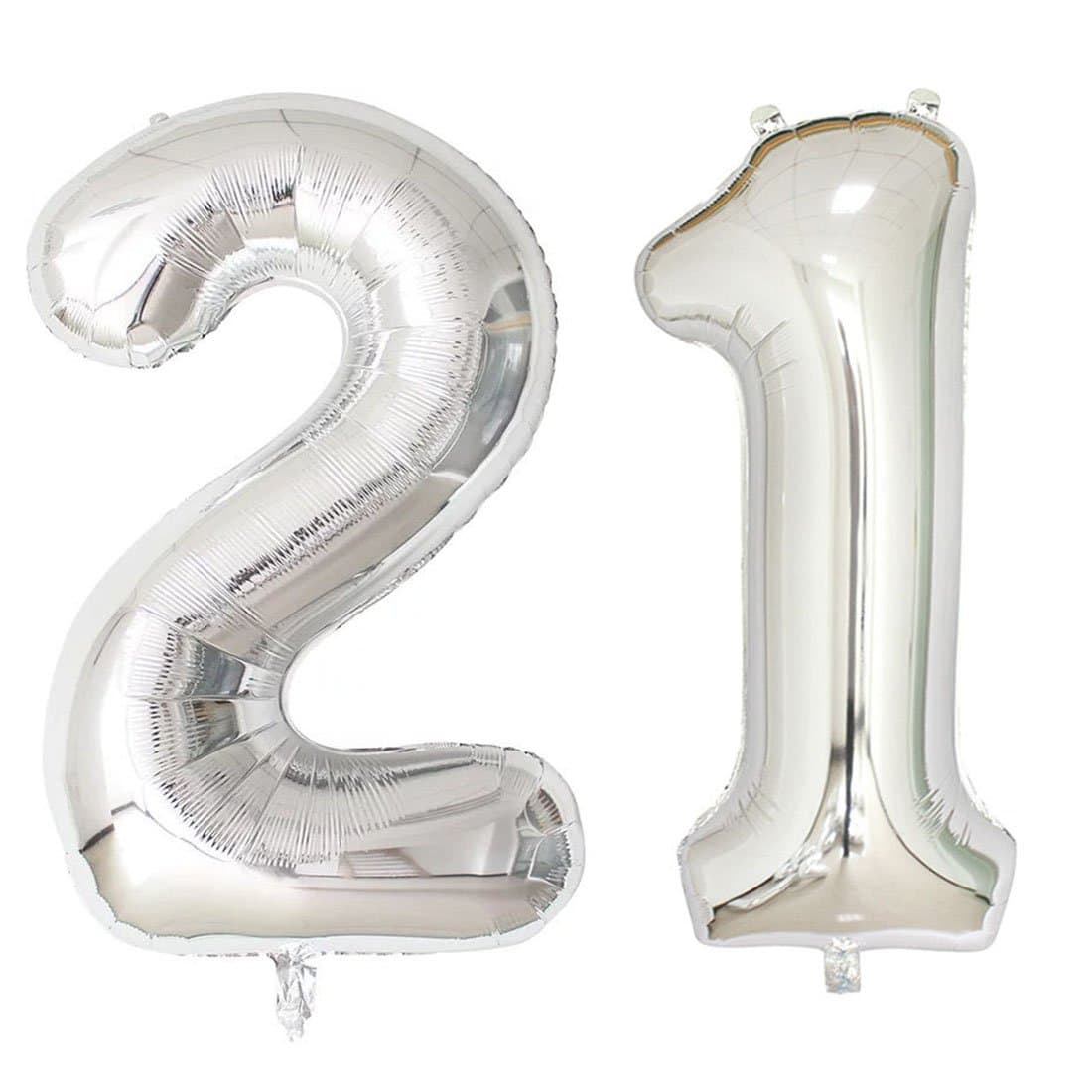 40inch Silver Foil 21 Helium Jumbo Digital Number Balloons, 21st Birthday Decoration for Girls or Boys, 21 Year Old Birthday Party Supplies (Number"21")