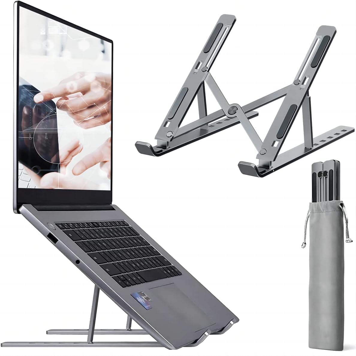 Dyazo Laptop Stand for Desk, 6 Level Height Adjustable Laptop Riser Aluminum Ergonomic Foldable Portable Tablet Holder, Notebook Stand for MacBook, Lenovo, Dell, HP, More 10-15.6” Laptops - Grey