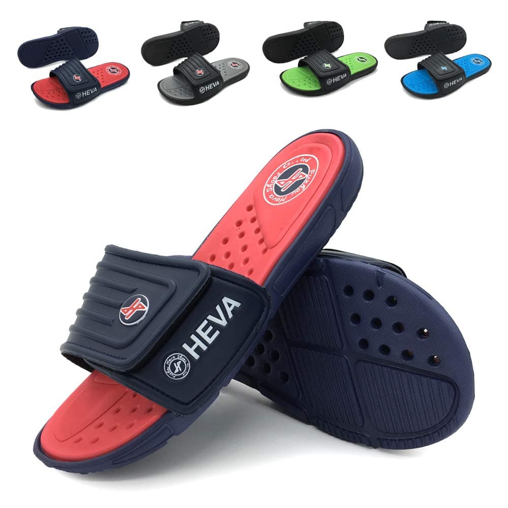 Men's Slide Sandals with Adjustable Upper and Comfort Quick-Dry Footbed Beach Shower Slippers