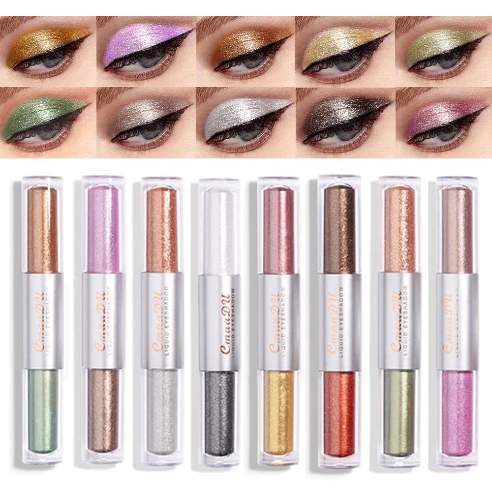 evpct 16 Colors Liquid Glitter Eyeshadow Set Sparkly Glitter Metallic Eyeliner Liquid Eyeshadow Makeup Set Kit,Gold Shimmer Multicolor Sparkle Eyeliner Waterproof Long Lasting Liquid Eye Shadow Set