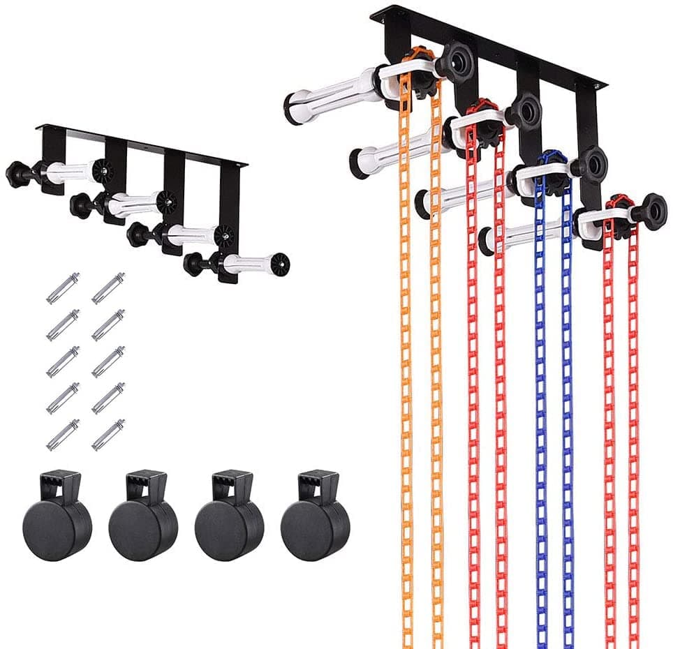 lesolar Backdrop Wall Mount 4 Roller Photography Backdrop Support System Wall Ceiling Mount Holder Kit Manual Photo Background Bracket Including 2 Four-fold Hooks, 8 Expand Bar and 4 Chains