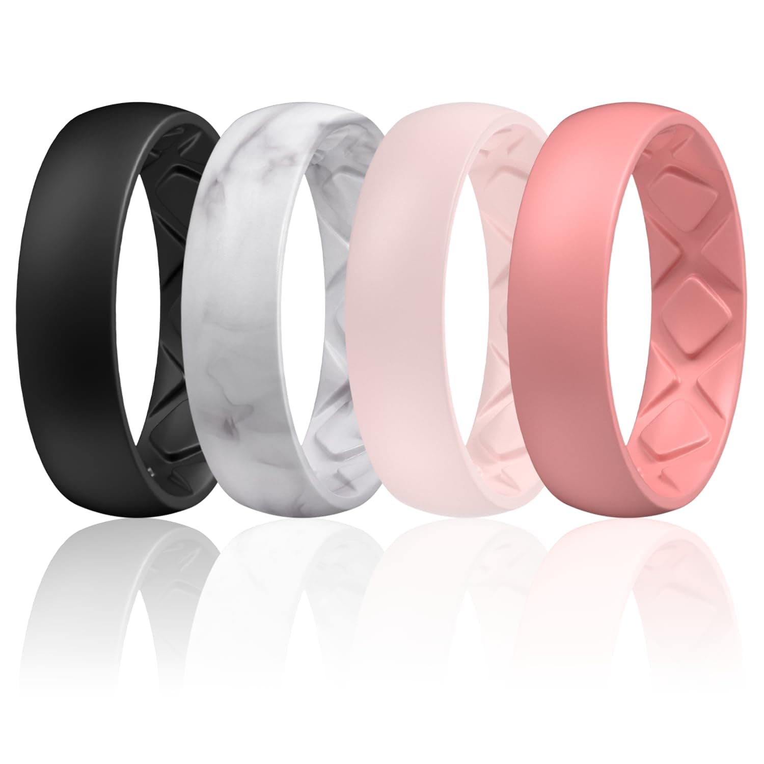 Women's Bridal Rings Sets, 6mm Wide, 2mm Thick, Silicone Wedding Rubber Band with Half Size, Inner Arc Ergonomic Breathable Design