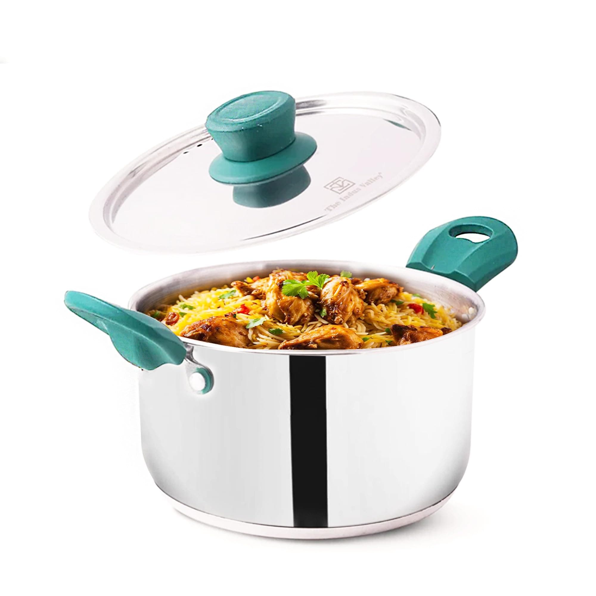 Stainless Steel Sandwich Bottom Stock Pot/Handi/Milk Pan with Bakelite handle | 19cm/ 5.7 inch, 2Ltr, 0.72kg | Induction Friendly | 3-Layer Bottom, 100% Toxin-Free