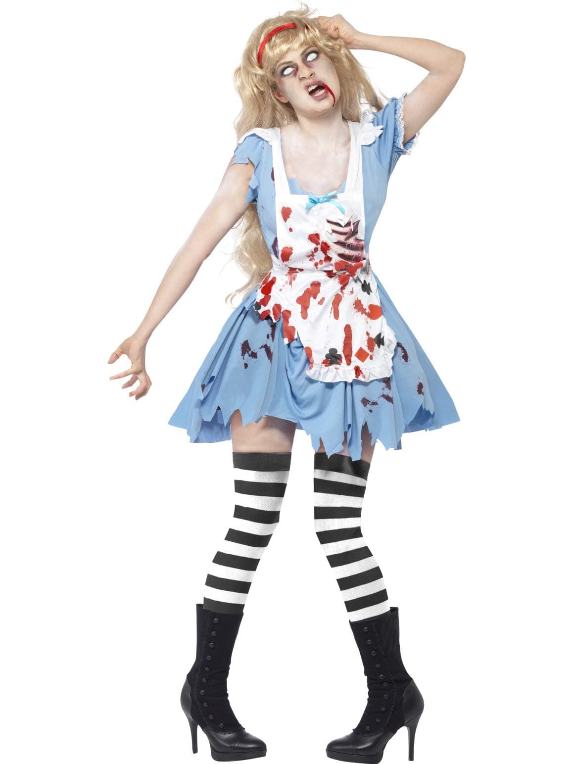 Smiffys Zombie Malice Costume, Blue with Dress, Latex Chest, Apron & Headband, Halloween Zombie Alley Fancy Dress, Zombie Dress Up Costumes
