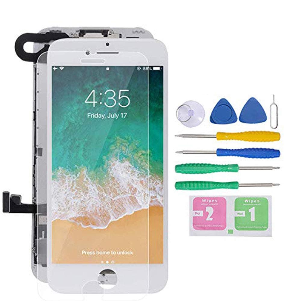 Screen Replacement for iPhone 7 Full Assembly LCD Display Touch Digitizer with【Front Camera】【Proximity Sensor】【Earpiece Speaker】 Screen Protector, Repair Tools (White)