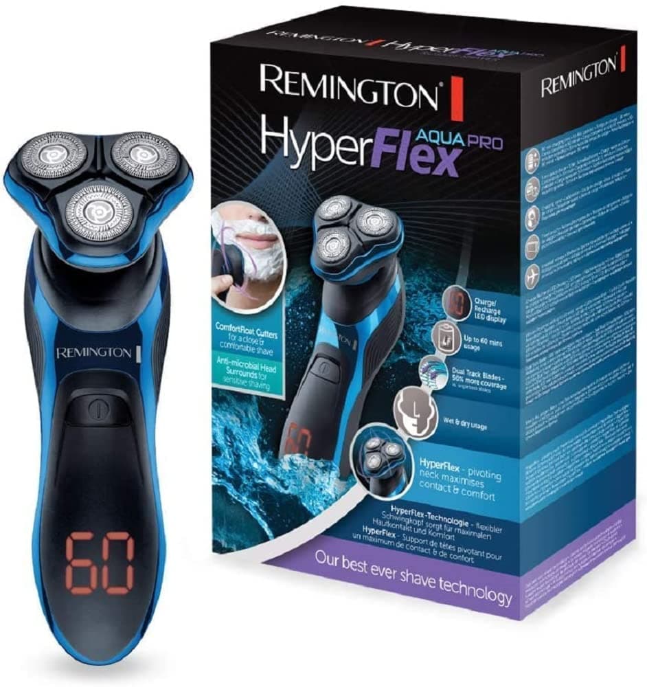 Remington Hyperflex Aqua Pro XR1470 Rotary Razor Flexible Swivelling Head Turbo Boost Wet and Dry Applications Black/Blue