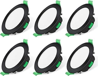 ALUSSO Pack of 6 Dimmable LED Recessed Spotlights Extra Flat 7 W Spots 3000 K 4000 K 6500 K Adjustable IP44 Waterproof Recessed Spotlight for Bathroom, Cutout 68 mm, Black, Pack of 6