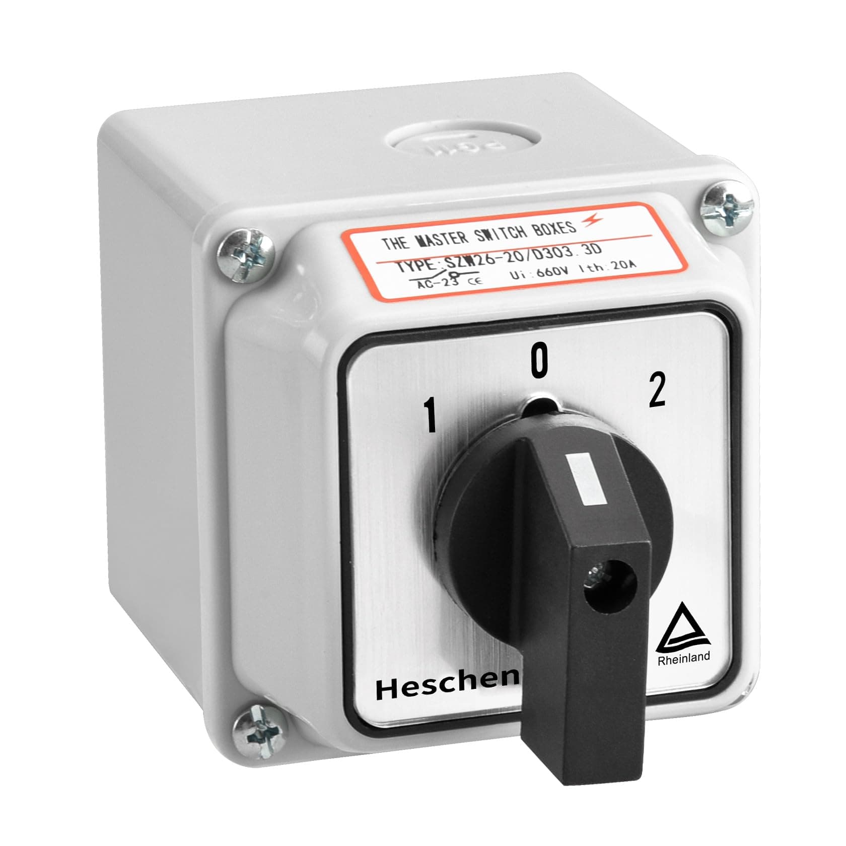 Heschen Universal Rotary Cam Selector Changeover Switch SZW26-20/D303.3D 660V 20A 3 Position 3 Phase 12 Terminals CE with Master Switch Exterior Box LW28-20/4,TUV(Standard Box)