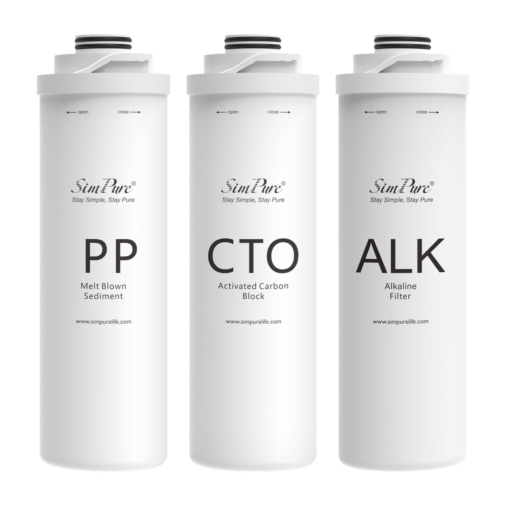SimPure T1-400ALK 6-Month Replacement Filter Cartridge Pack Set for T1-400ALK Tankless Reverse Osmosis Water Filter System (1*PP Filter+1*CTO Filter+1*ALK Filter)