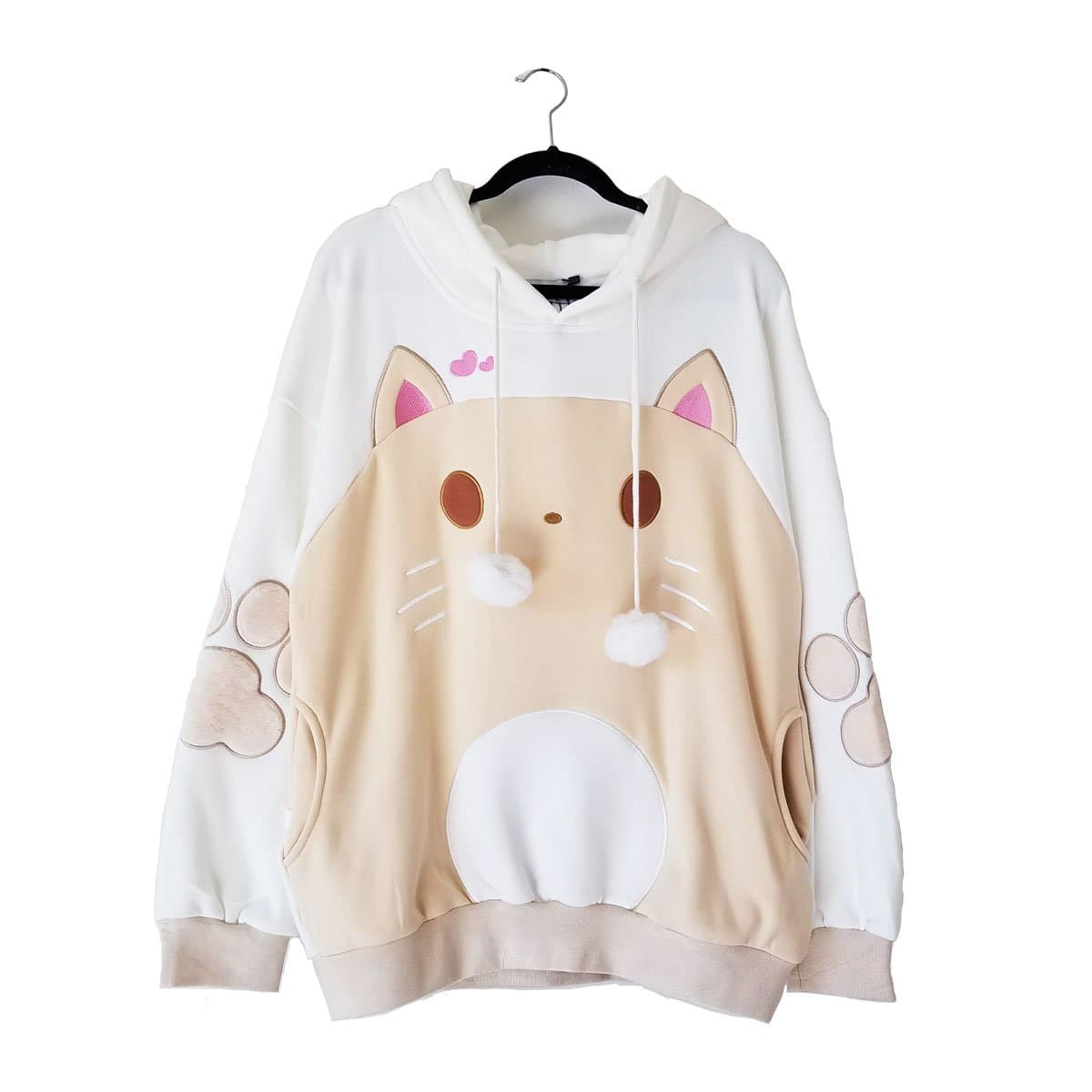 LunaCatz"CAT-ramel" Beige Oversize Hoodie with Cat Ears and Furry Ball Draw Strings